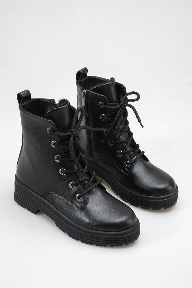 S220Cilt Women's Lace-Up Side Zipper Non-Slip Sole Short Boots