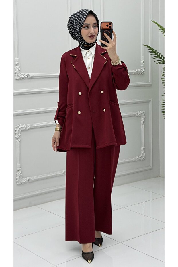 Diana Jacket Set Burgundy
