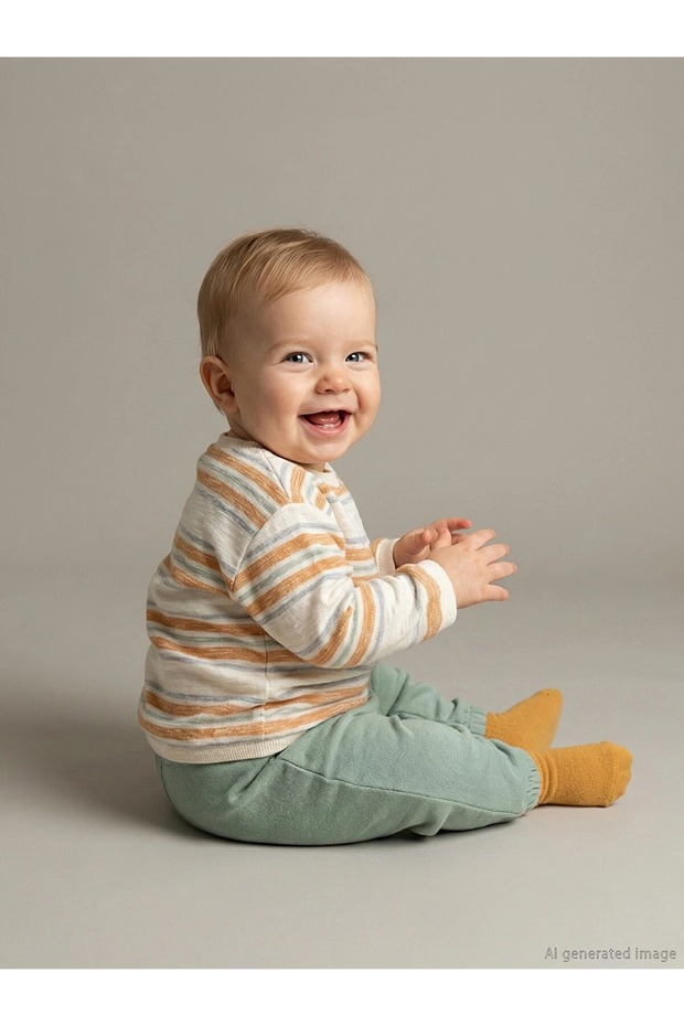 Lcw Baby Ecru Crew Neck Baby Boy Sweatshirt and Sweatpants Set of 2