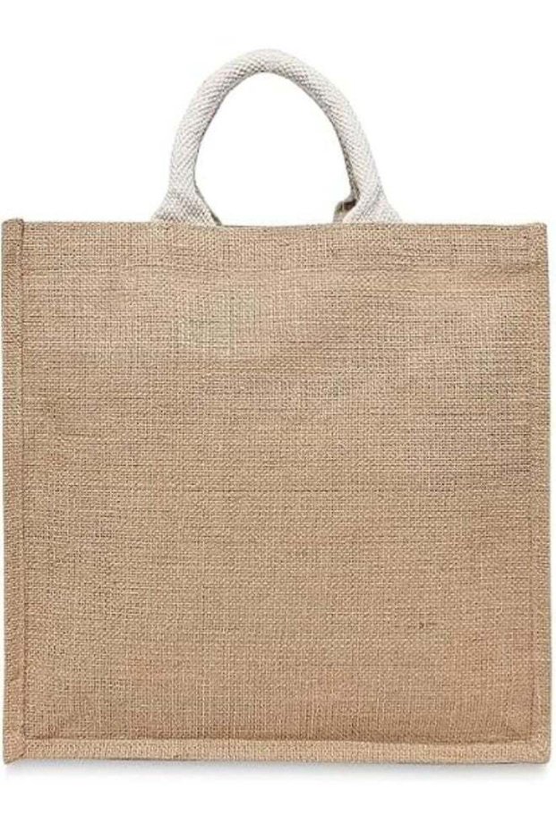 Pack of 5 Laminated Jute Tote Bags with Gusset | Reusable Eco-Friendly Shopping Bags | Durable Natural Burlap Grocery, Gift & Everyday Carry Bags | 33 × 10 cm
