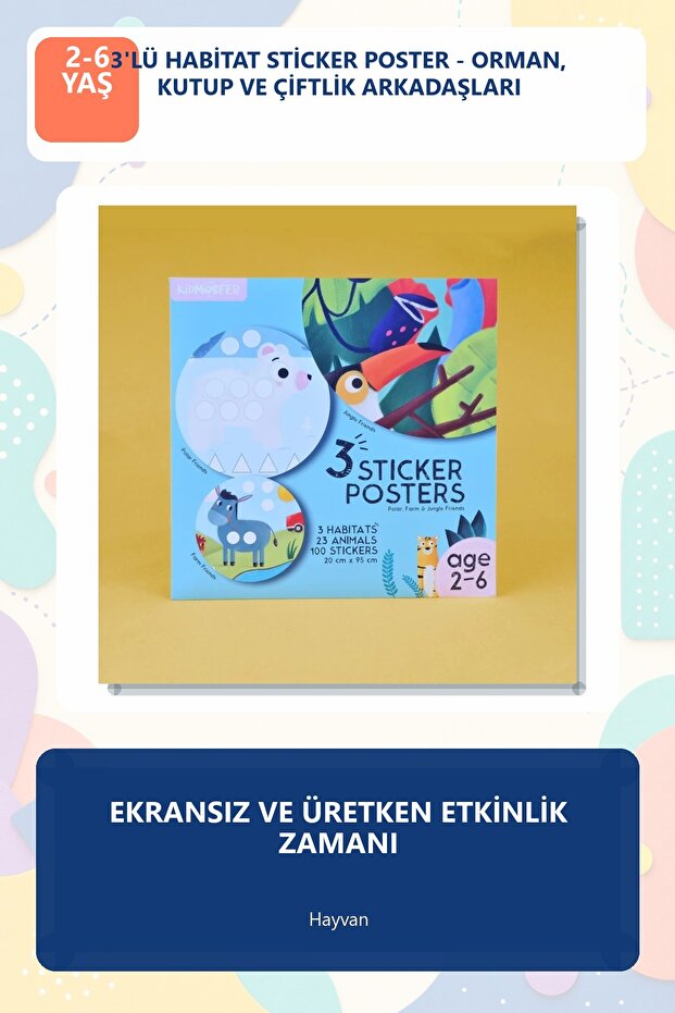 3-Pack Habitat Sticker Poster - Forest, Polar, and Farm Friends Sticker Activity for Children Aged 2-6