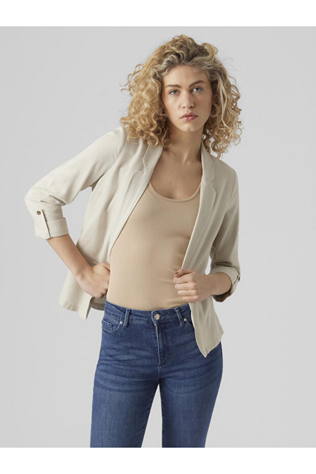 Womens Lapel Collar 3/4 Sleeve Blazer