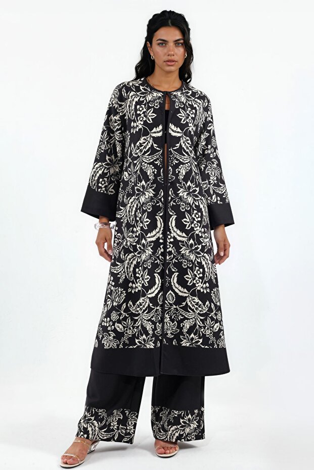 Msn Floral Patterned Tunic and Wide-Leg Pants Set