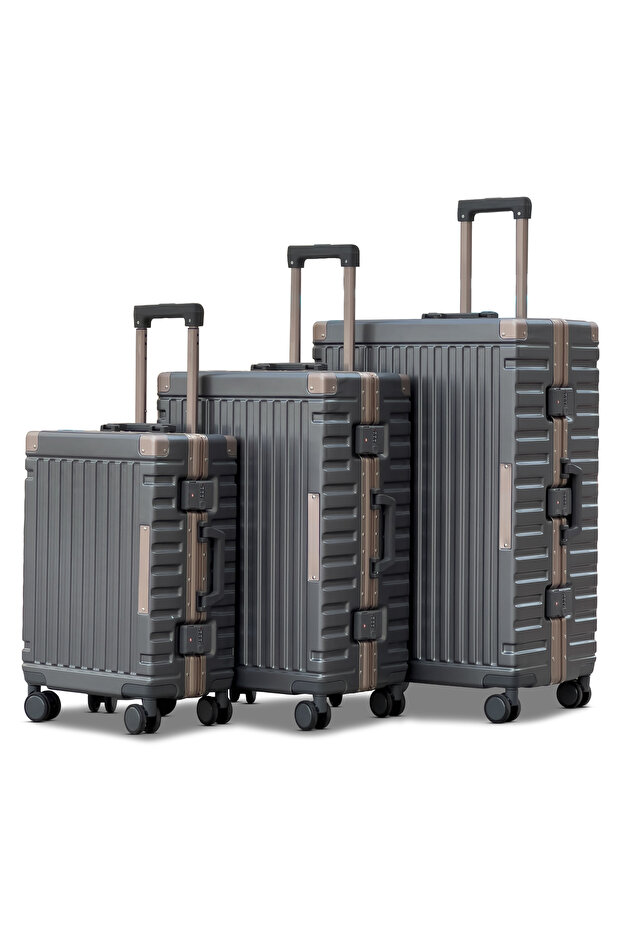 Aeris Aluminum Framed 3PCS Set (20/24/28 Inch) Luggage Hard Shell, Lightweight, Bottle Holder, Suitcase