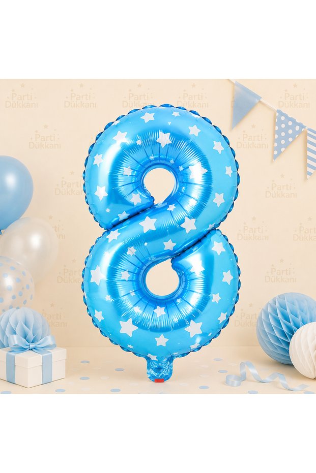 16 Inch 36 cm Polka Dot Blue 8 Number Foil Balloon Birthday Age Balloon Party Decoration