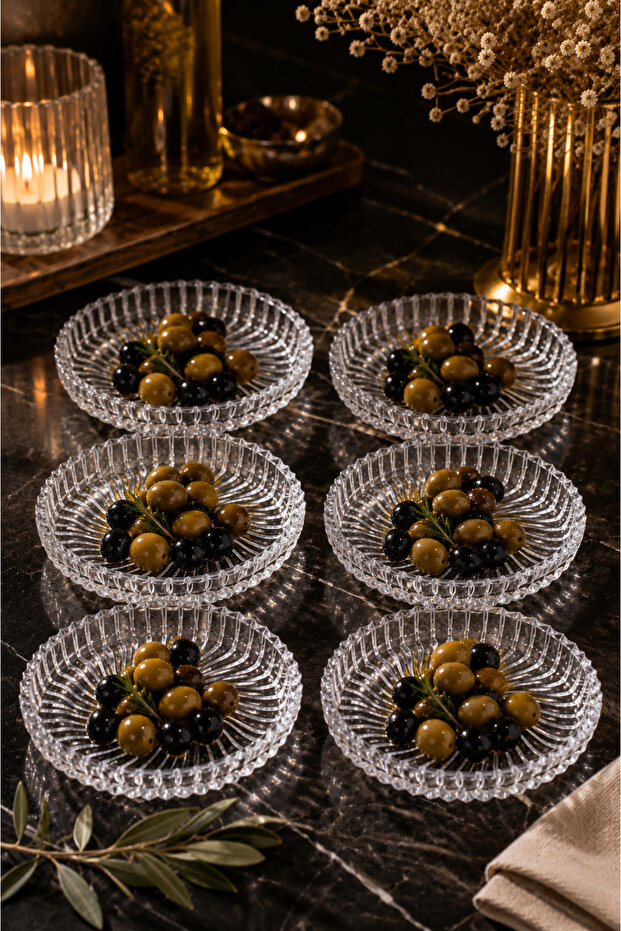6-Piece Glass Presentation Plate Bowl Presentation Dish Breakfast Plate Bowl Striped Model 13cm