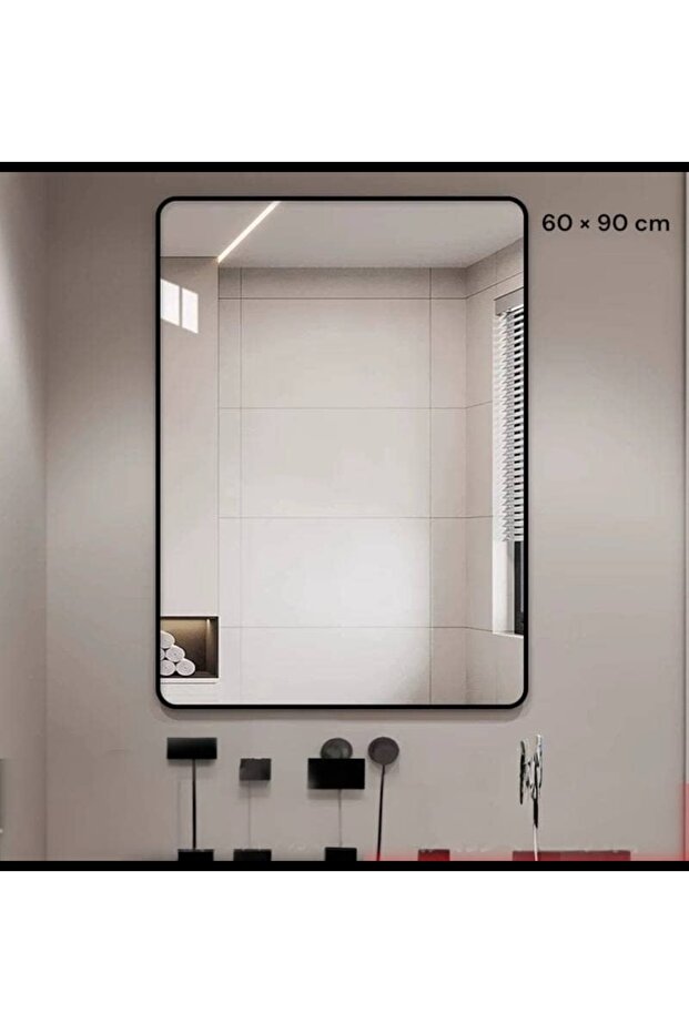 Black Framed Rectangular Wall Mirror 90X60 cm