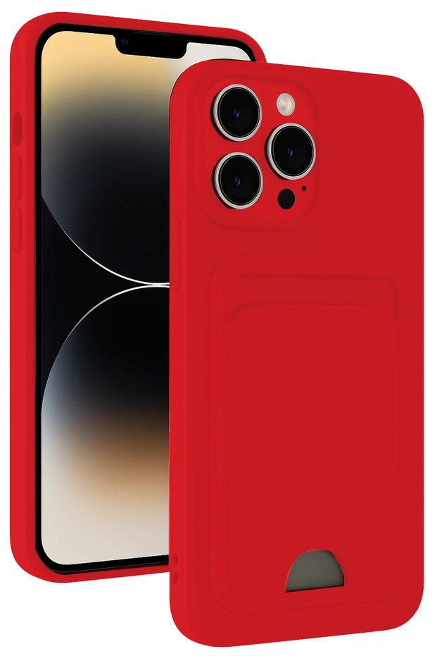 Matxzngz iPhone 13 Pro Case Kelvin Silicone with Business Card Holder (01338) - Red