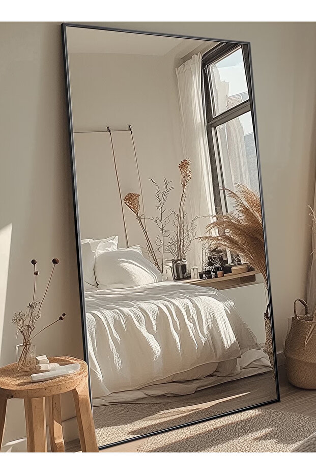 مرآة كبيرة جدًا بتصميم أنيق 180 × 80 سم - إطار معدني أسود وحامل خلفي