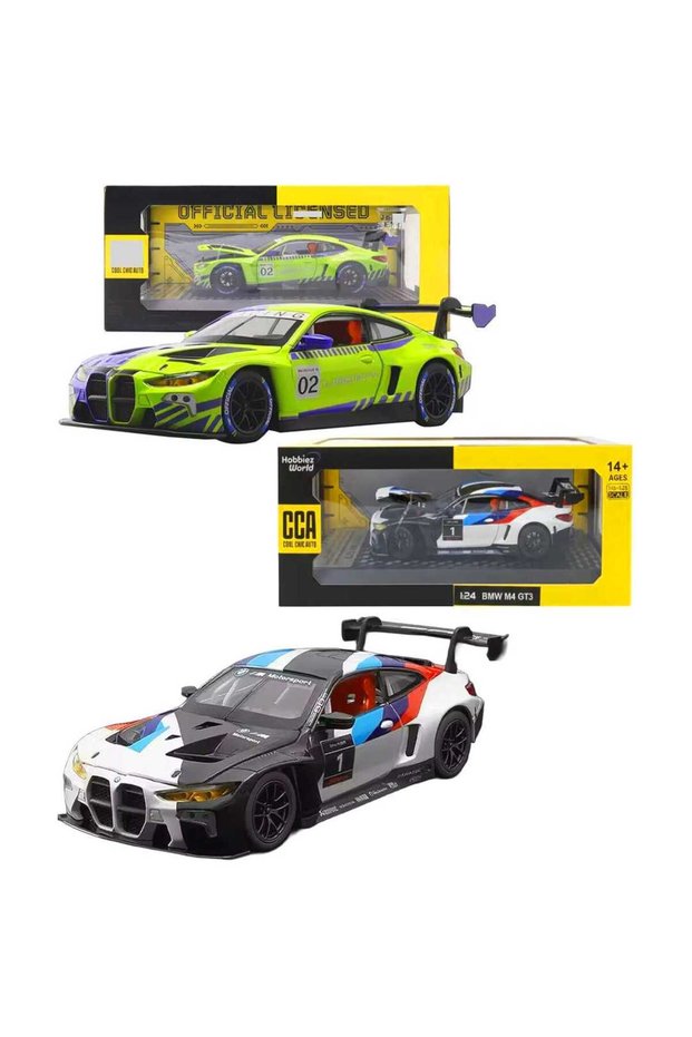 Bmw M4 Gt3 Metal Model Car Green with Sound and Light Openable Doors 1:24