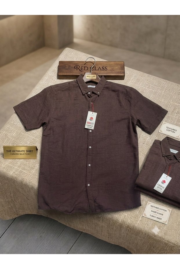 Men's 95% Cotton Short Sleeve Lapel Button Linenshirt Men's Shirt Stand-Up Collar
