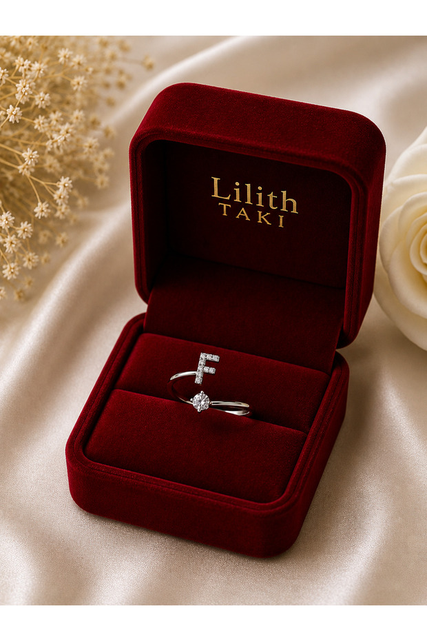 Letter F Zircon Stone Adjustable Silver Color Ring | Minimal Letter Ring | Elegant Women's Ring