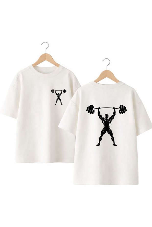 Halterci Shadow Back and Front Chest Printed 100% Cotton Oversize Loose Regular Fit Crew Neck T-Shirt