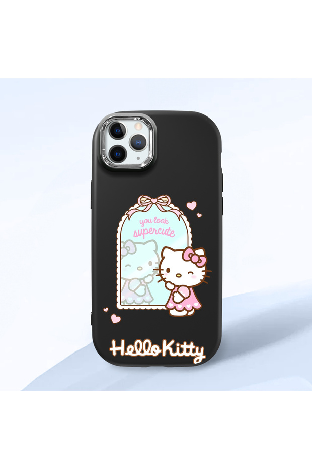 iPhone 11 Pro Compatible Case with Camera Protector Black Silicone Couple Phone Case with Kitty Pattern