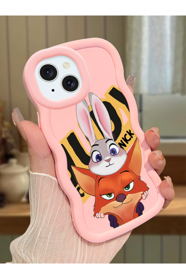iPhone 14 Compatible Case Camera Protector Pink Silicone Couple Phone Case Rabbit Pattern