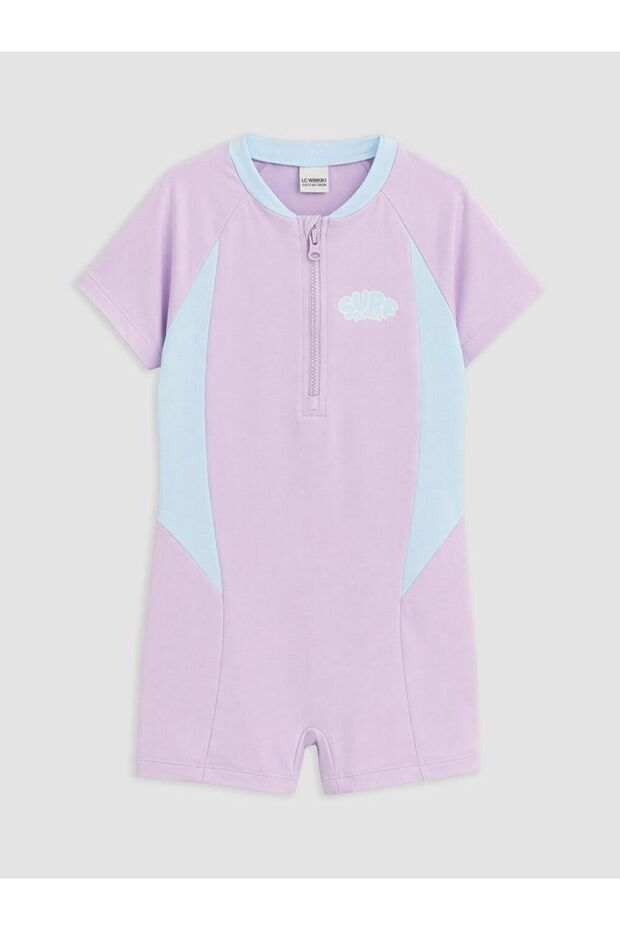 Lcw Kids Lilac Printed Girls' Swimsuit with Shorts