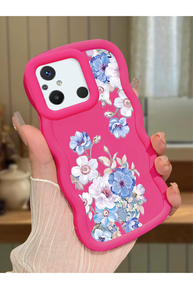 Redmi 12C Compatible Case Camera Protector Red Silicone Couple Phone Case Floral Pattern