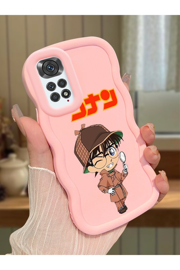 Redmi Note 11S Compatible Case Camera Protector Pink Silicone Couple Phone Case Conan Pattern