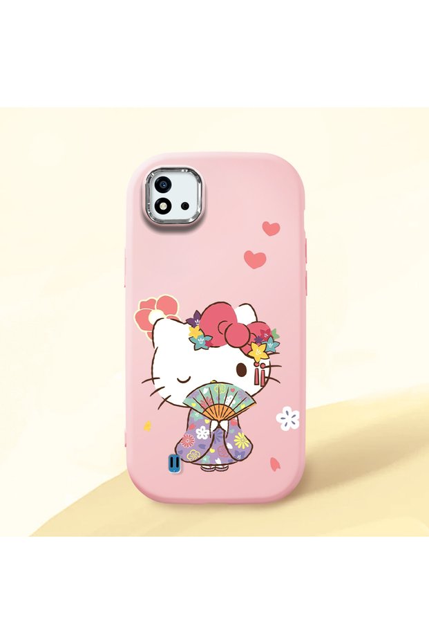 Realme C11 2021 Compatible Case Camera Protector Pink Silicone Couple Phone Case with Kitty Pattern