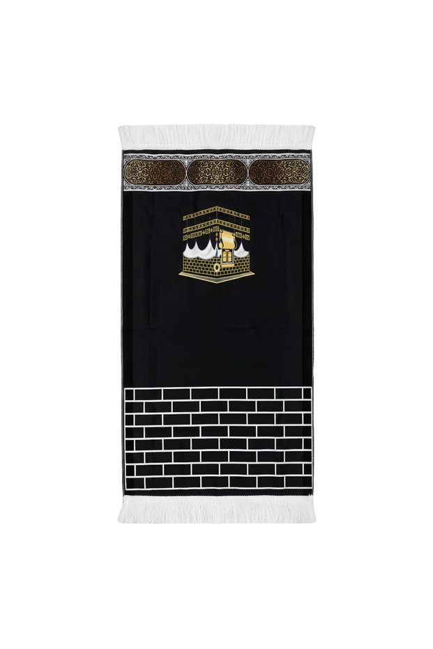 Kaaba Patterned Children's Prayer Mat with Silky Tassels