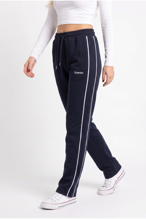 Women's Navy Blue Double Ribbed Straight Leg Sweatpants High Waist Comfortable Fit Casual Sports