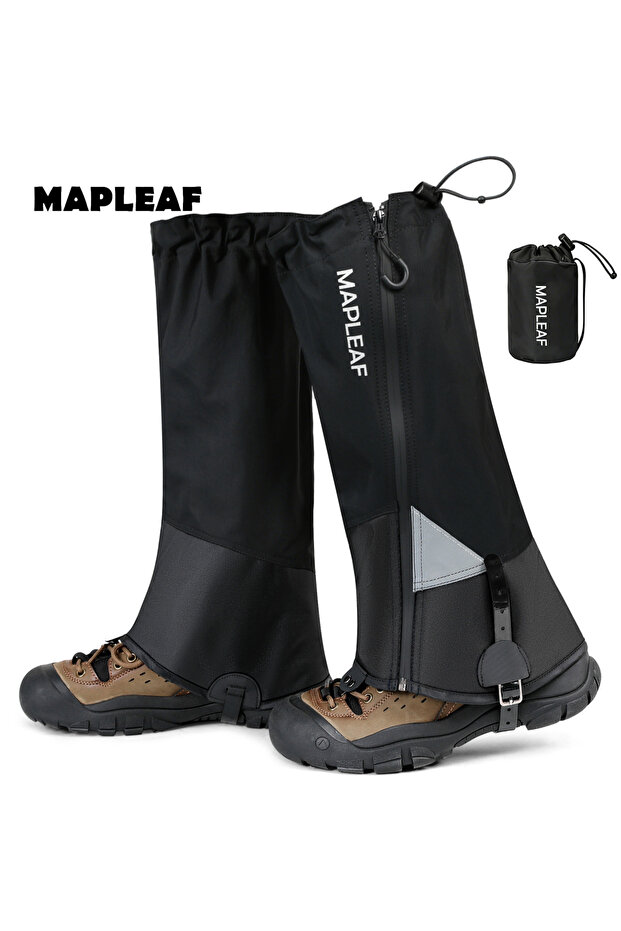 M Black MAPLEAF Snow Gaiters Waterproof Lightweight 600D Oxford TPU Band Steel Hook Reflective for A