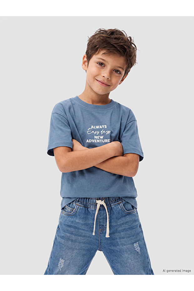 Original Slogan Printed Boys' T-Shirt