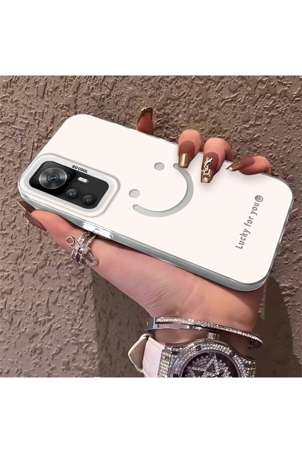 Redmi K50 Ultra Compatible Plain Written Smiley Face Case, Ins Style Relaxing Stylish Finish