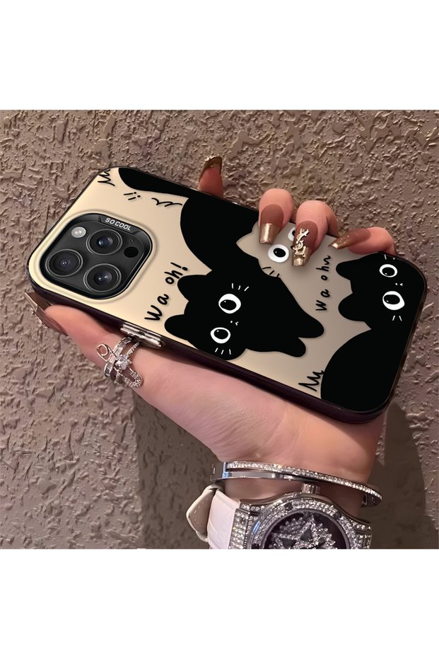 iPhone 16 Pro Max Compatible High-Quality Fun Black Cat Print Case, Cute Stylish Shock