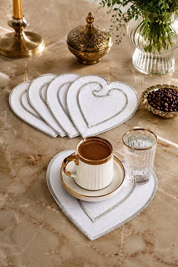 Silver Embroidered Set of 6 Coffee Side Presentation Napkins Dowry Coffee Napkins Valmeya
