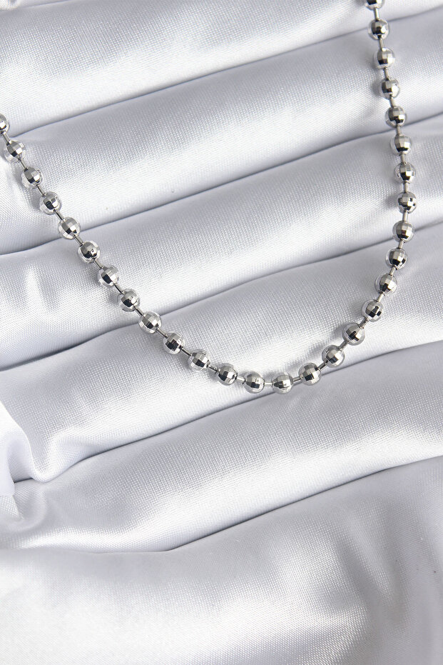 Özel_Pirinç Silver Color Ball Detail Women's Necklace
