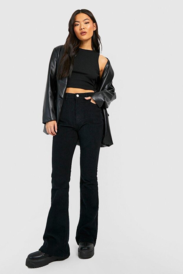 Denny Spanish Flare Jeans Colorfast Black Flare Lycra Jeans High Waist Denim Pants