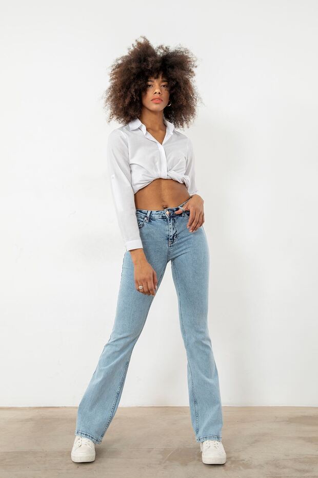 Denny Spanish Flare Jeans Ice Snow Flare Lycra Jeans High Waist Denim Pants