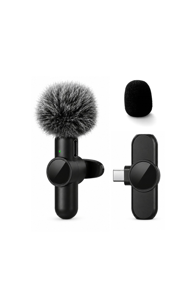 Black-Type-C-1to1 Wireless Lapel Microphone, Noise-Cancelling, Suitable for Vlogs, Interviews, and L