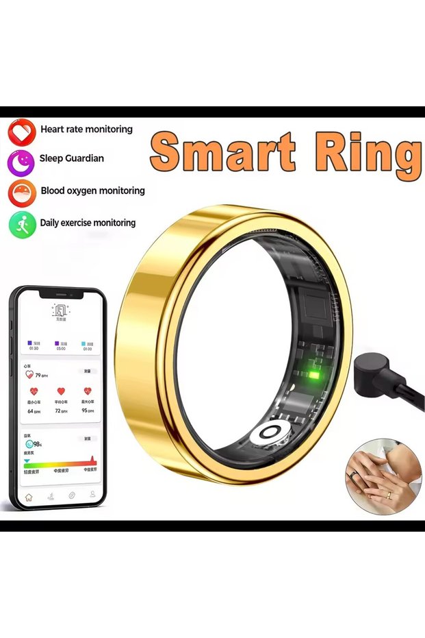 8 Gold 2026 New Smart Ring Heart Rate Blood Pressure Sleep Monitoring Motion Tracking IP68 Waterproo