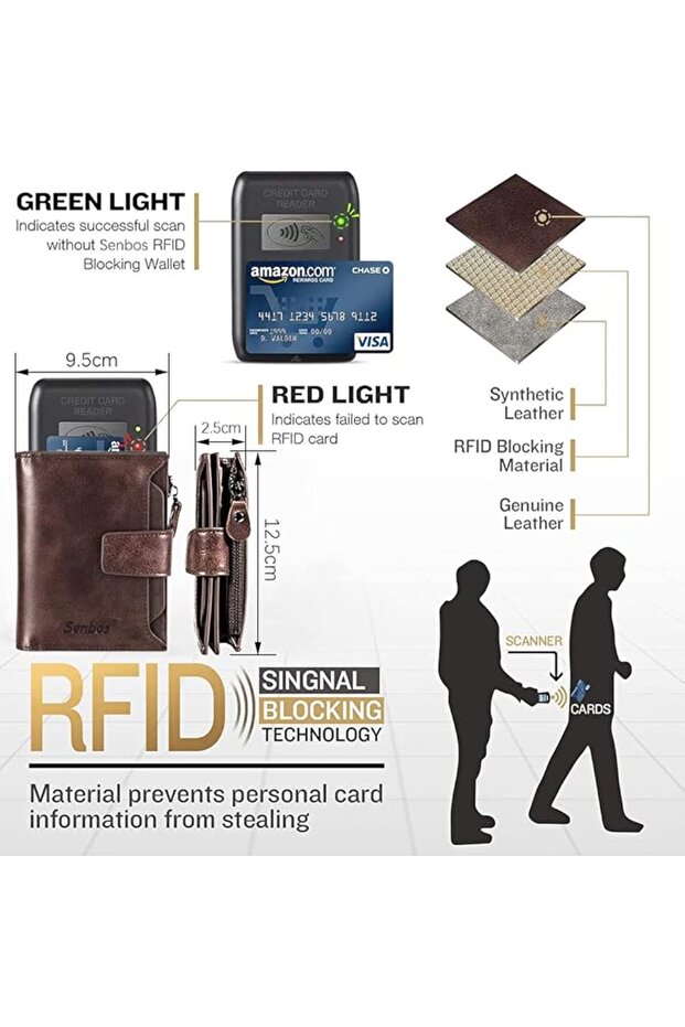 محفظة رجالية من الجلد الطبيعي، نحيفة، مزودة بتقنية حجب RFID، ثنائية الطي، تحتوي على 12 فتحة (نافذة لبطاقة الهوية)