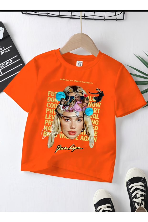 Dua Lipa Printed Cotton Short Sleeve Regular Fit Youth and Children's T-Shirt