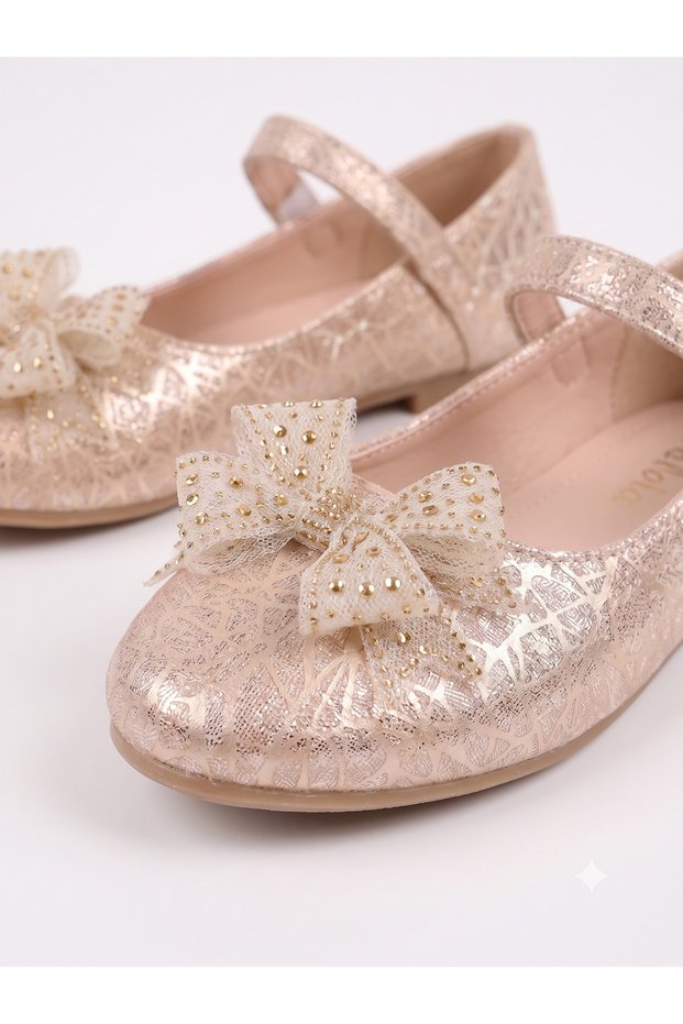 New Season Gold Tulle and Drop Stone Girls' Ballerinas