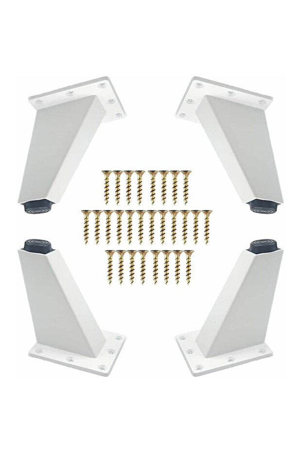 A set of 4 adjustable furniture legs, 8cm – aluminum alloy – triangular feet with screws, suitable for sofas, cabinets, tables – white.