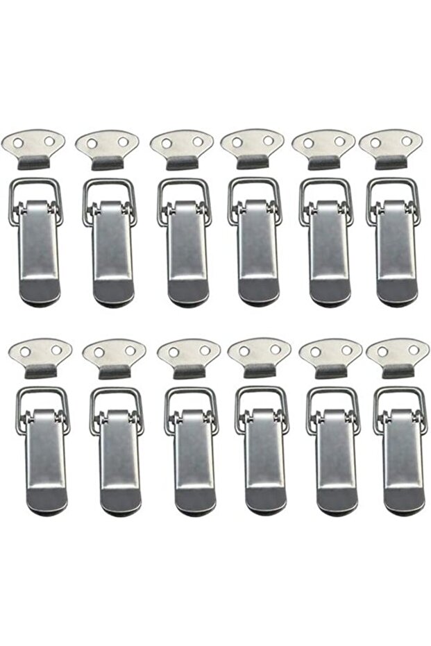 12pc Stainless Steel Snap Latches, Spring-Loaded Toggle Closures with Hooks