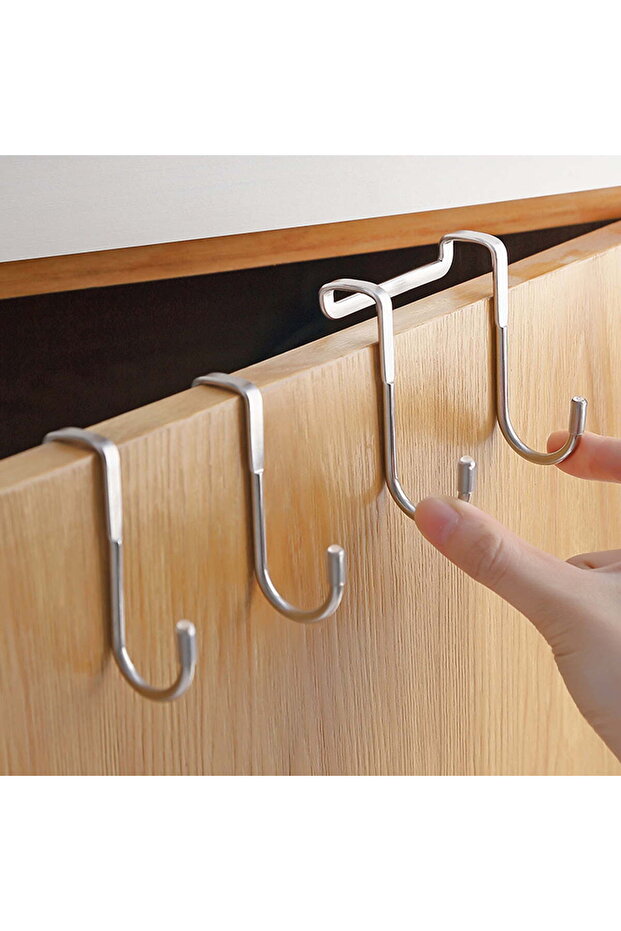 Three sturdy metal double-hook door hooks for hanging clothes, bathrobes, hats, and coats.