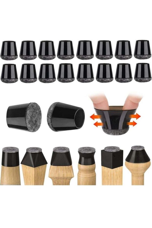32-piece set of chair leg protectors, small black silicone seat cushions with felt pads, suitable for hardwood and tile floors, quiet (14-18 mm).