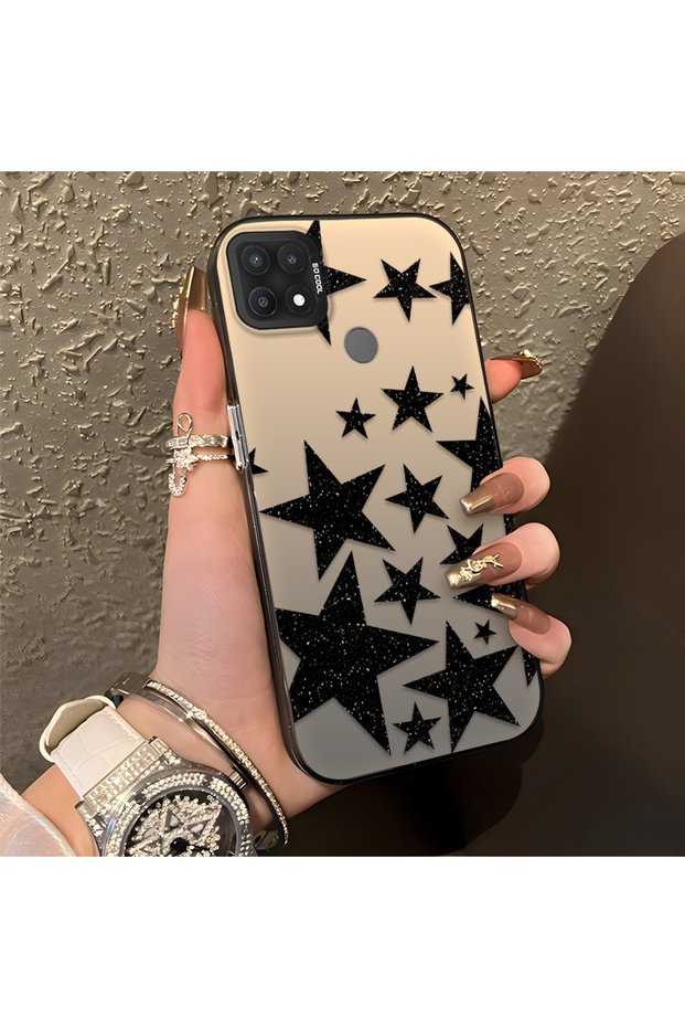 Oppo A15/A15S Compatible High Quality Flat Print Black Star Pattern Cool Silicone Phone Case