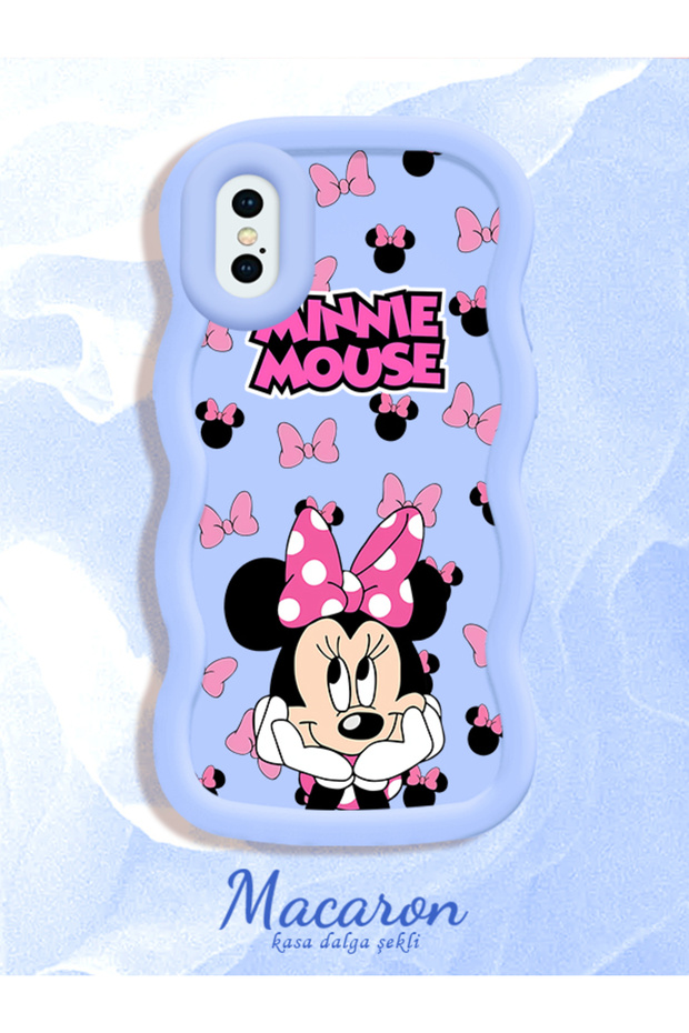 iPhone X/Xs Compatible Wavy Frame Mouse Cartoon Patterned Quality Silicone Phone Case