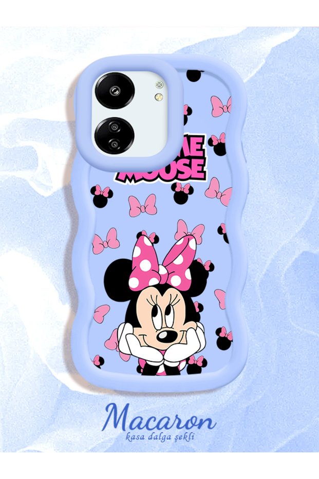 Redmi 13C 4G/5G Compatible Wavy Frame Mouse Cartoon Patterned Quality Silicone Phone Case