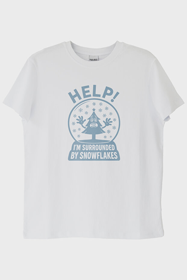 Help! I'M Surrounded by Snowflakes Irony Design Printed White T-Shirt