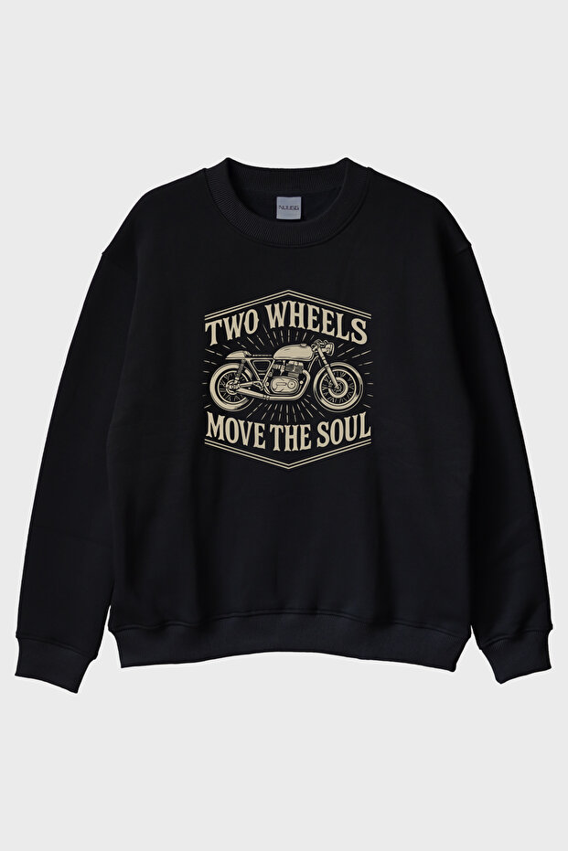 سويت شيرت ذو ياقة دائرية باللون الأسود بتصميم Two Wheels Move the Soul Motosiklet