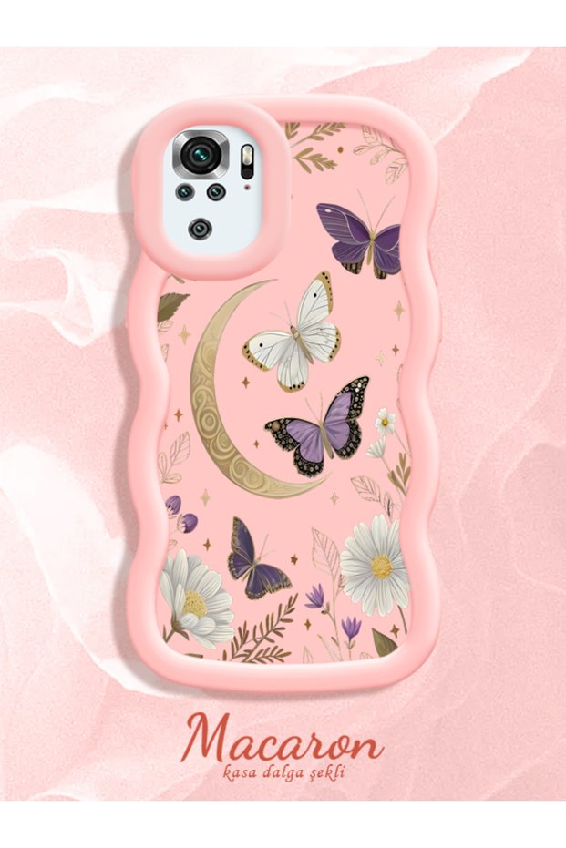 Redmi Note 10 4G/Note 10S Compatible Wavy Frame Moon Butterfly and Flower Pattern Silicone Phone Case