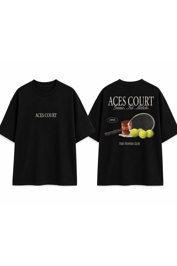 Unisex Oversize Tennis Printed T-Shirt 100% Cotton Tennis Themed Comfortable Fit Short Sleeve T-Shirt
