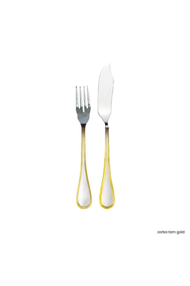 Zorba Half Gold 24 Piece Fish Fork and Knife Set - for 12 People
